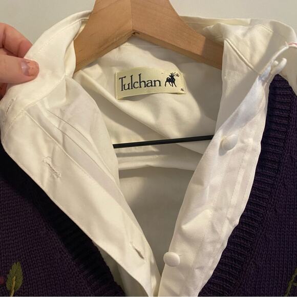 Deadstock Vintage Tulchan Purple Needlepoint Floral Top and Vest Set Small - Picture 12 of 16